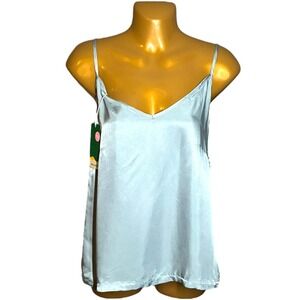 Halara Light Blue Satin Cami Top Size S V Neck Spaghetti Strap